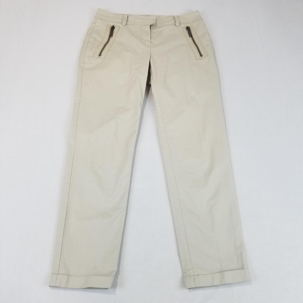 Burberry Brit Pants Womens 4 Beige Chino Twill Zip Pockets Cuffed Ankle Stretch